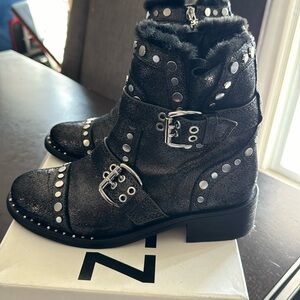 Black metallic ankle boots